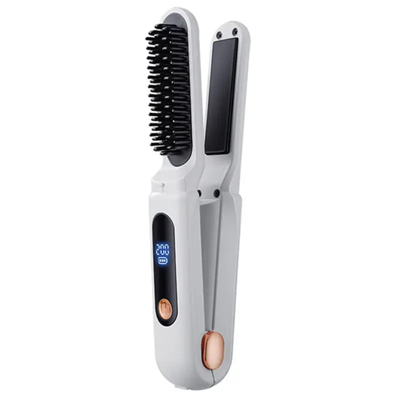 [NEW!ABMK】 Digital Straightening Comb 2 In 1 3 Temperature Adjustable Hair Flat Iron For Women Female White