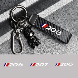 Car Carbon Fiber Style Keychain Microfiber Leather Key Chain For Peugeot 206 207 208 Car Accessories
