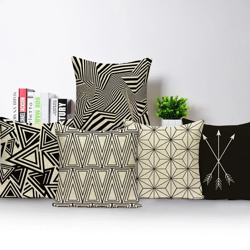 Black White Geometry Pillowcase Decorative Cushion Cover Home Decor Sofa Car Chair Triangles Stripes Arrows Print Pillow Case