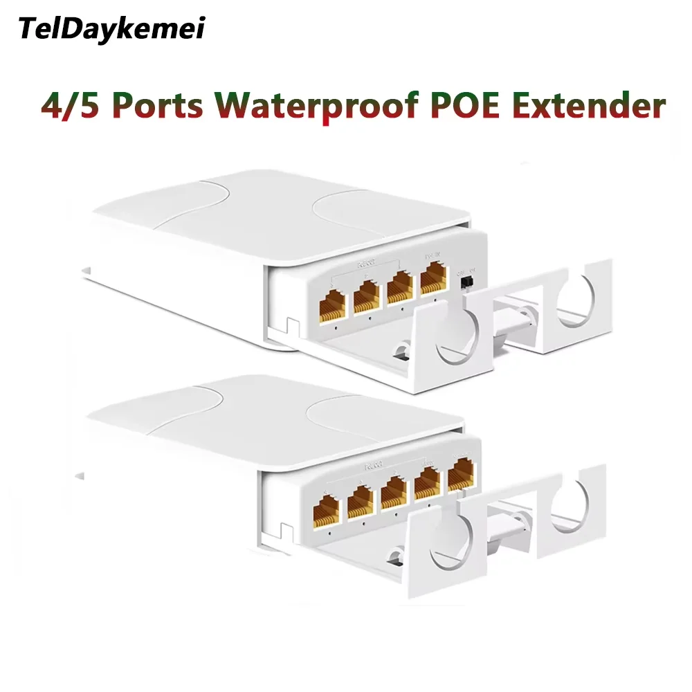 4/5 Port Waterproof POE Extender 4 Port Repeater 100/1000Mbps Outdoor Network IP55 VLAN 44-57V for POE Camera Wierless AP