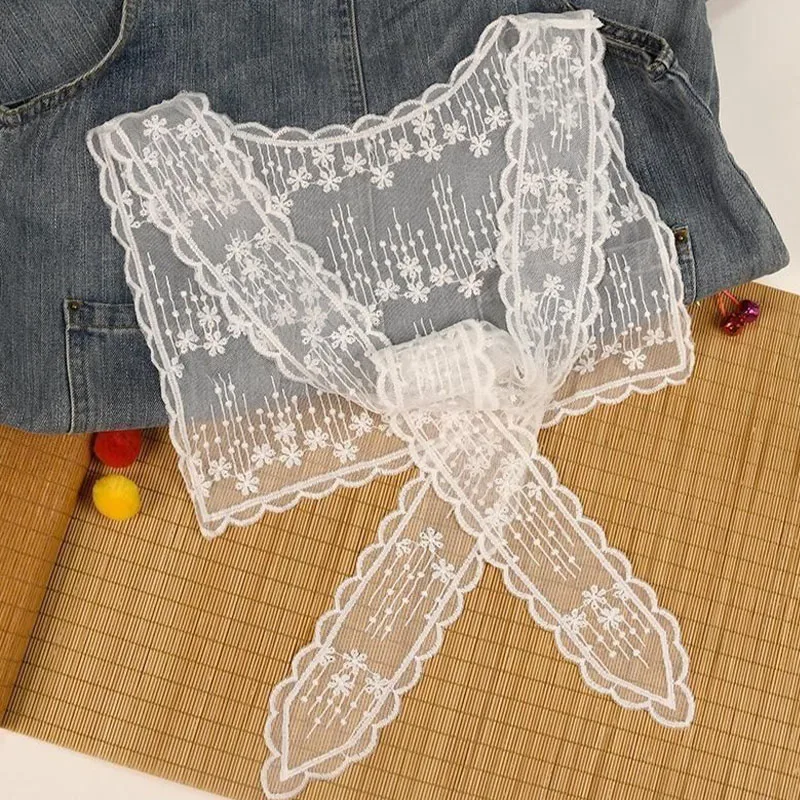 French Lace Shawl Summer Shirt Decorative Short-sleeved Splicing Fashion with Pieces Girl Cute Sweet Belt Mesh Embroidered Shawl