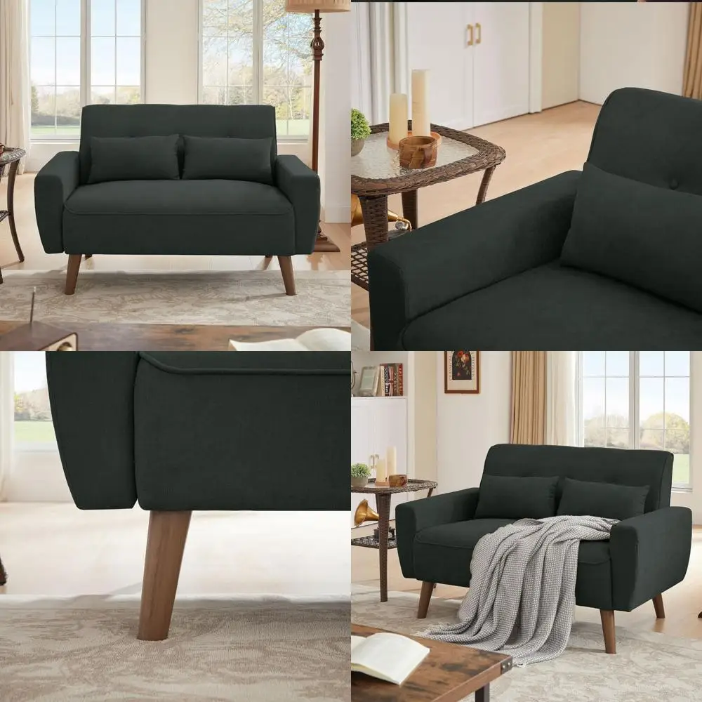 Modern Mid Century 2-Seat Tufted Loveseat Sofa with Pillows for Living Room, Apartment