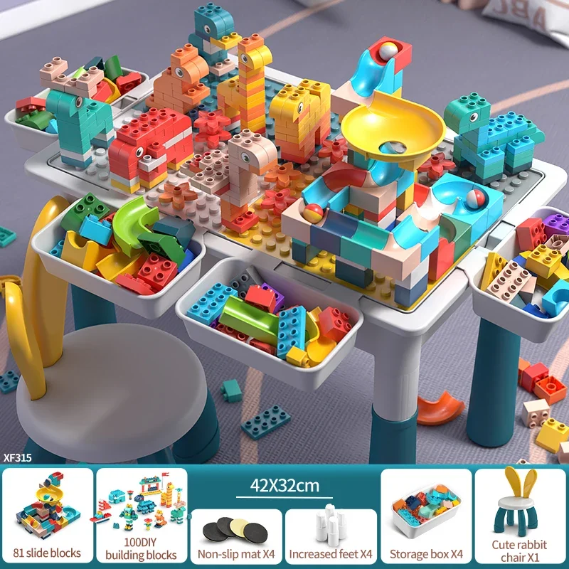 نشاط للأطفال على الوجهين مع مساحة تخزين كبيرة لبنات البناء 6 في 1 طاولة أكل مائية متعددة اللعب للأطفال الصغار #2