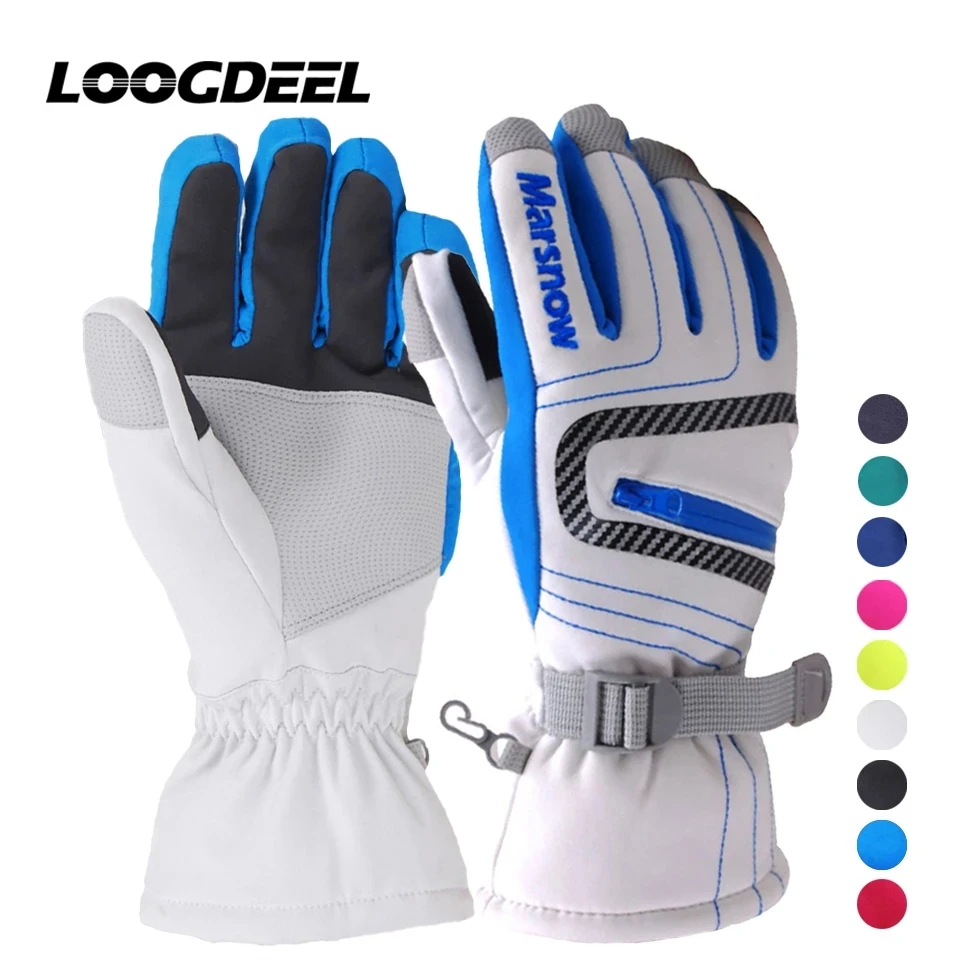 LOOGDEEL 1Pair Winter Warm Snowboarding Ski Gloves Men Women Kids Snow Mittens Waterproof Skiing Breathable Warmth Gloves