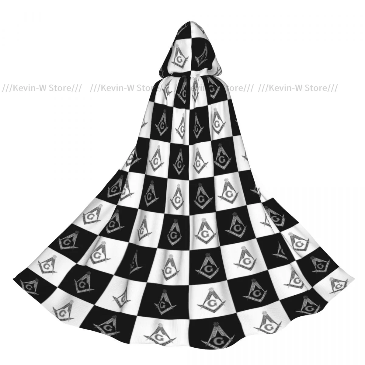 

Freemason Checkered Hooded Cloak Polyester Unisex Witch Cape Costume Accessory
