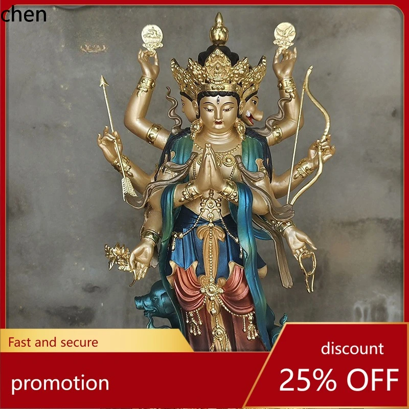 Cz xiangshi sculpture painted pure copper doumu yuanjun bronze statue ornament temple worshiping doumu statue