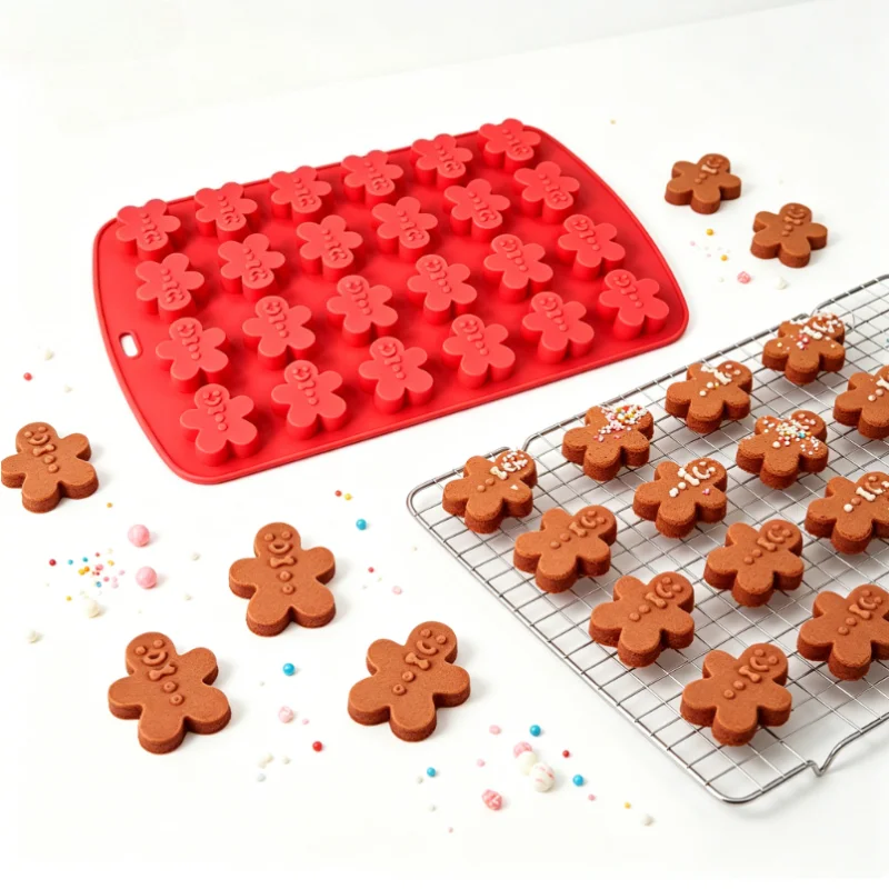 1pc  gingerbread man silicone mold 24-cavity easy release perfect for batch making Christmas cookies cakes and chocolates