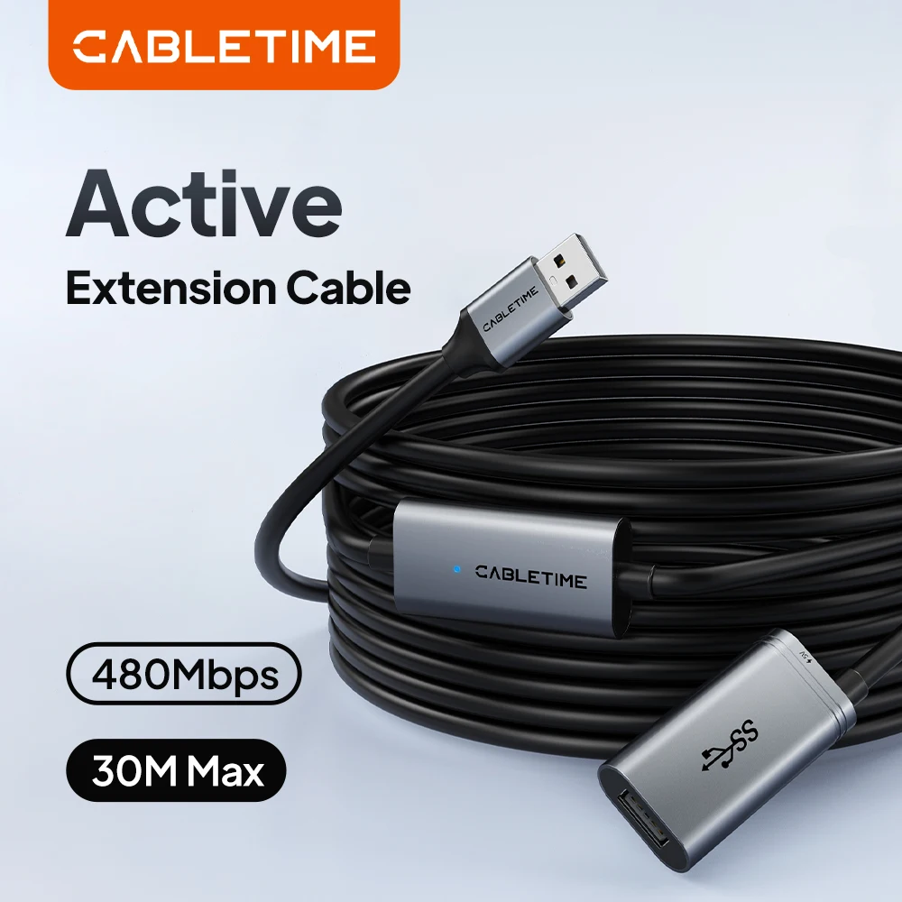 

CABLETIME USB 2.0 Удлинительный кабель 480 Мбит/с Быстрая передача данных USB-свитер-удлинитель для компьютера VR 30 м/20 м/10 м/5 м