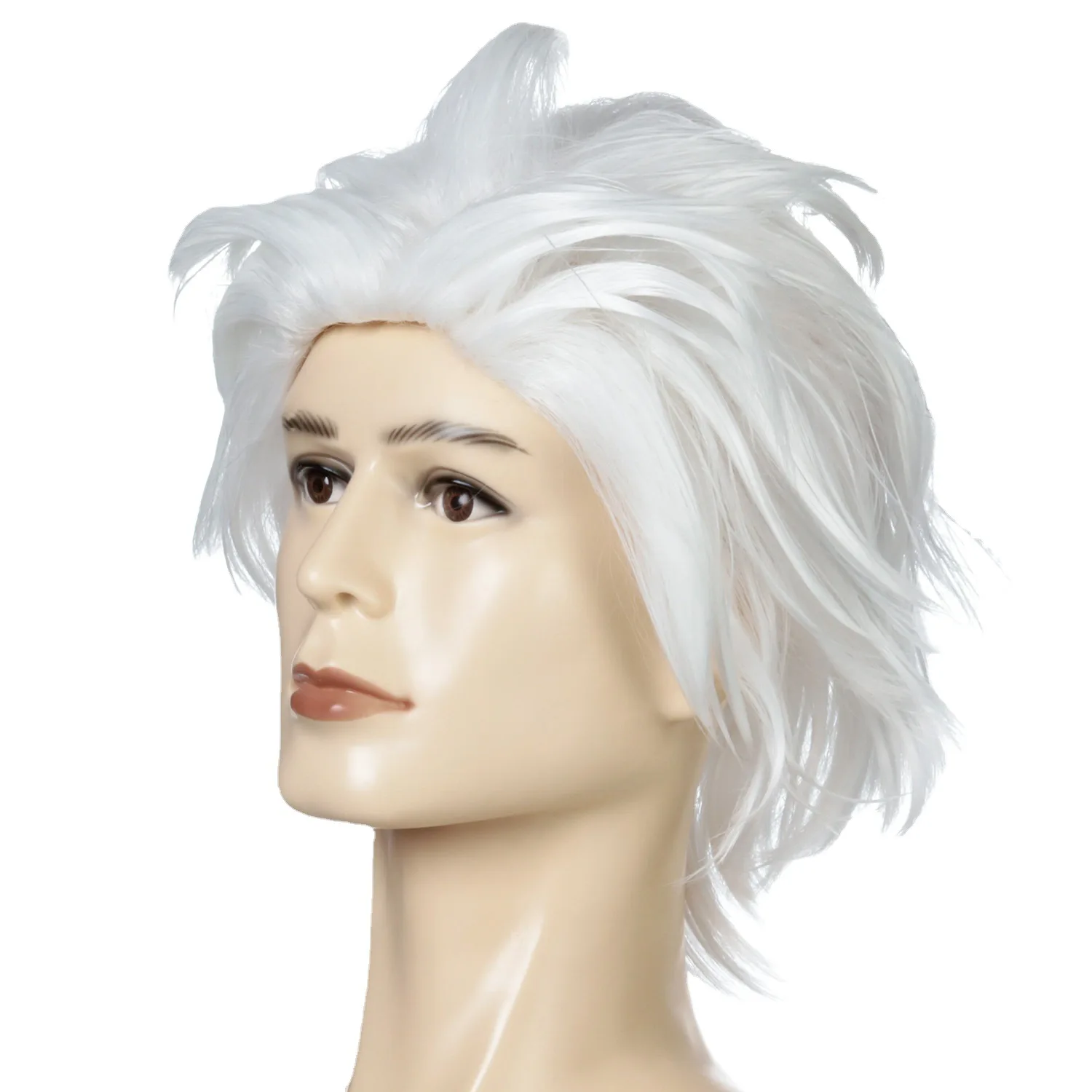 Men Short Wig Synthetic Straight Curly White Hair Wig Heat Resistant Wig for Daily Anime Cosplay Party