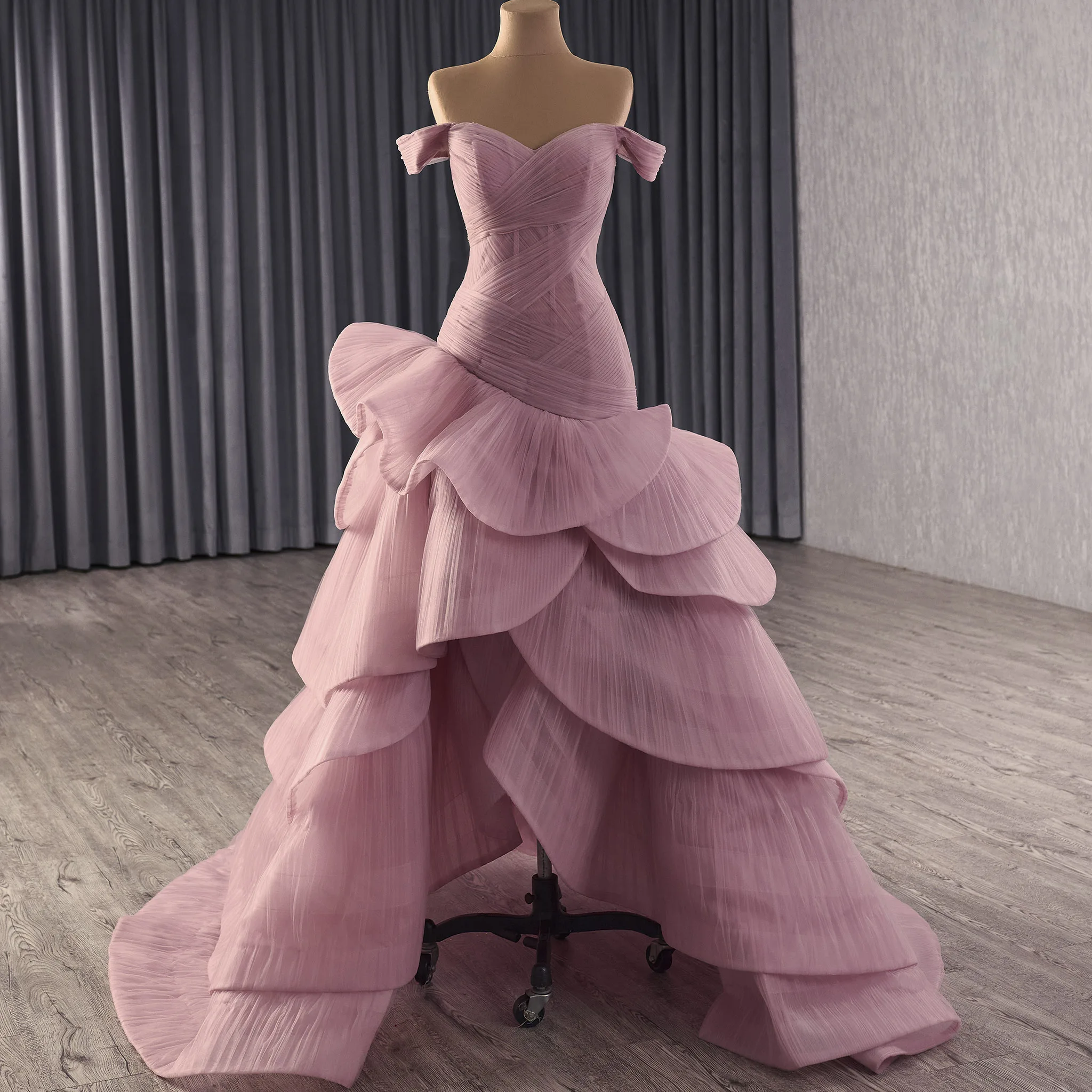 

Rosymae Off-Shoulder High Low Formal Dress Elegantly Ruffled Chiffon Fabric for Wedding Special Events Chic Stylish Vibe