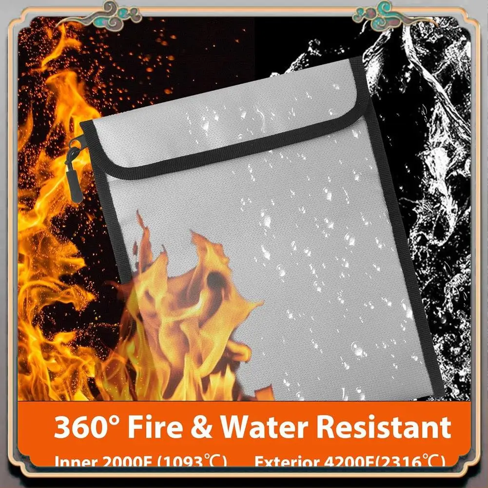 

Durable Set Of 3 Fireproof Waterproof Pouches For Documents And Money, 2000°F Resistant Bags