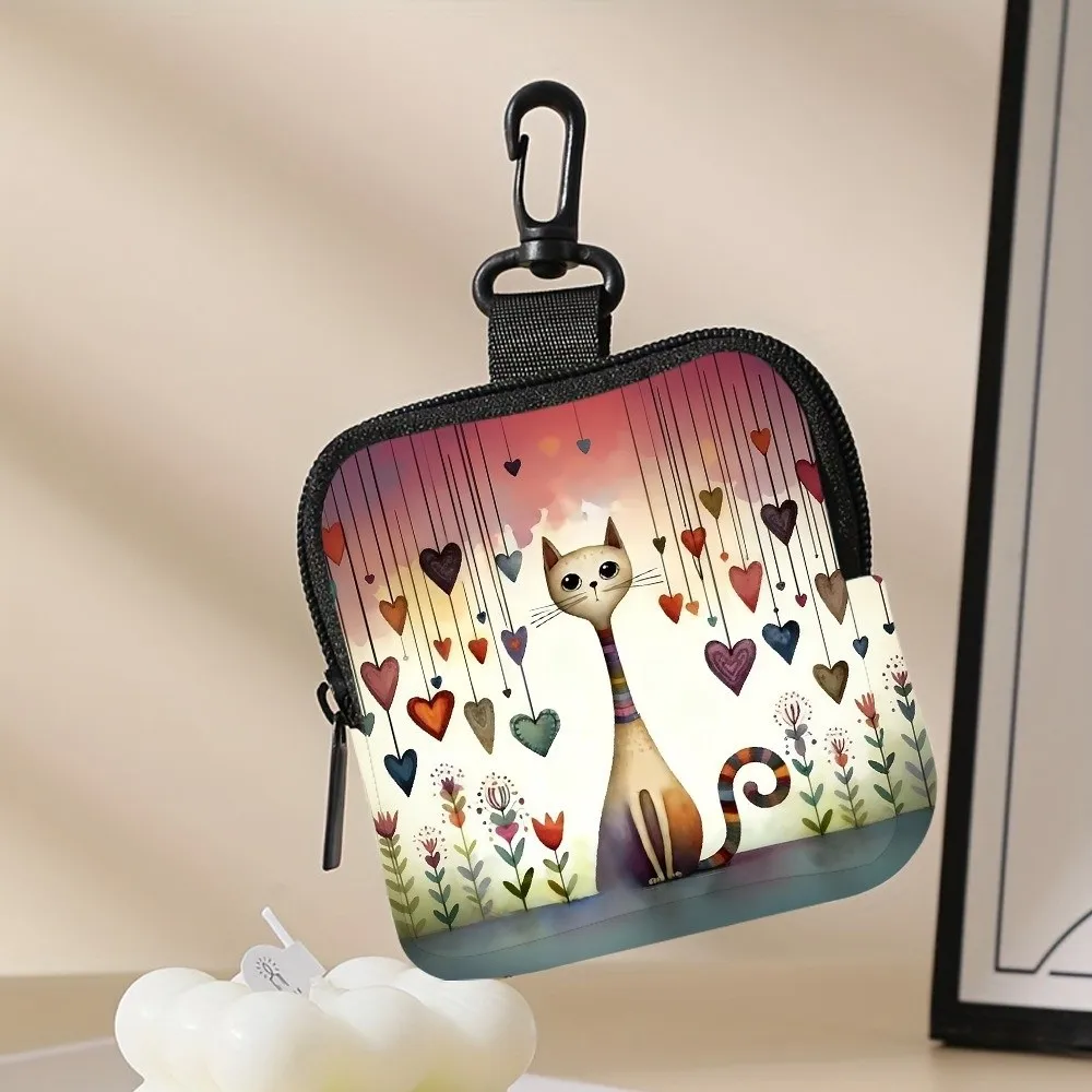 Trendy Mini Cute Cat Coin Purse PVC Water-resistant Earphone Bag Portable Lightweight Storage Bag Friends Gift