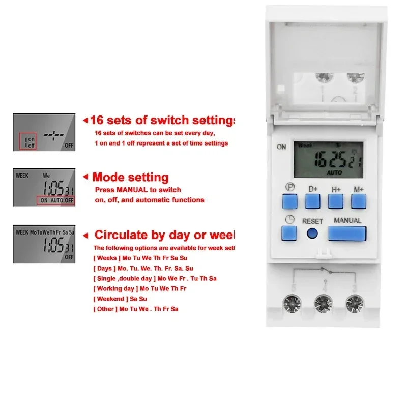 TIME Relay Timer Switch Controller 12V 24V 48V AC 110V 220V Electronic Weekly Counter LCD Digital Timer AHC15A Programmable