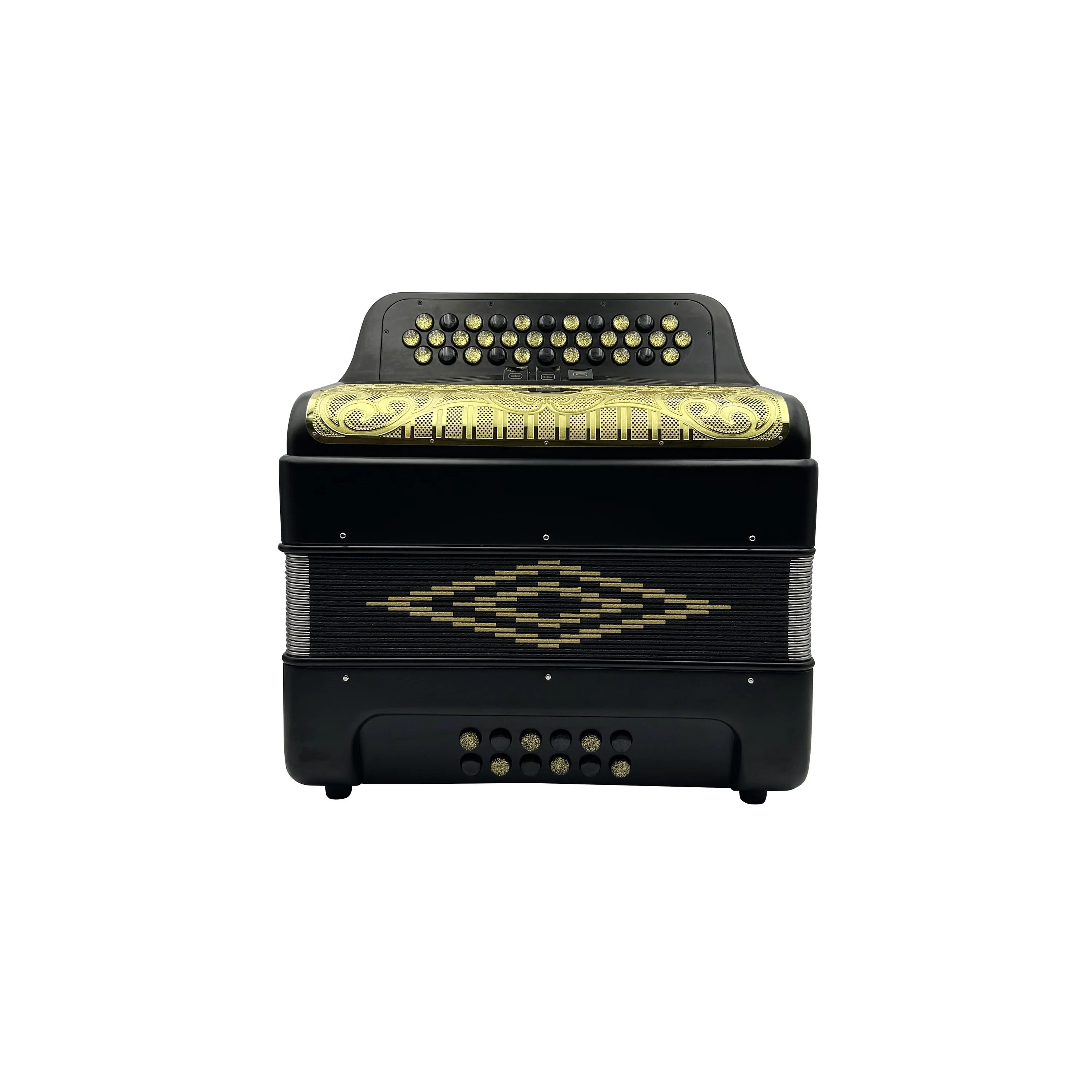 

Professional 12 Bass 34 Button Accordion Instrument Gold Grill Black&Gold Buttons Black Matt Diatonic Acordeon JB3412C