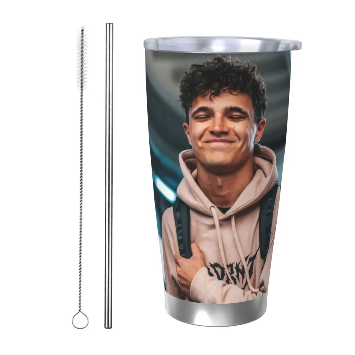 Lando Norris 20oz Stainless Steel Car Mug Straw Thermal Iced Travel Cup Vacuum Insulated Coffee Hot Cup