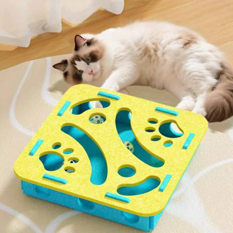 Interactive Funny Cat Maze Toys Felt Toy Box with Maze Tunnel Bell Ball Indoor Entertainment Playing Toys Holes Cat Supplies