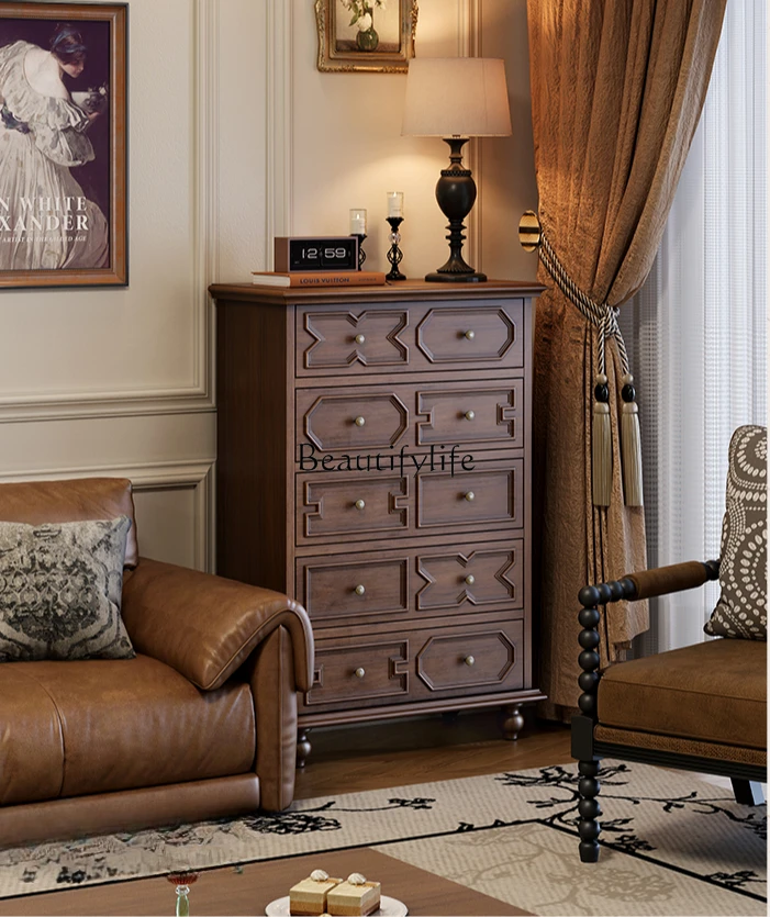 American retro chest of drawers, living room, household solid wood storage against the wall, TV storage cabinet