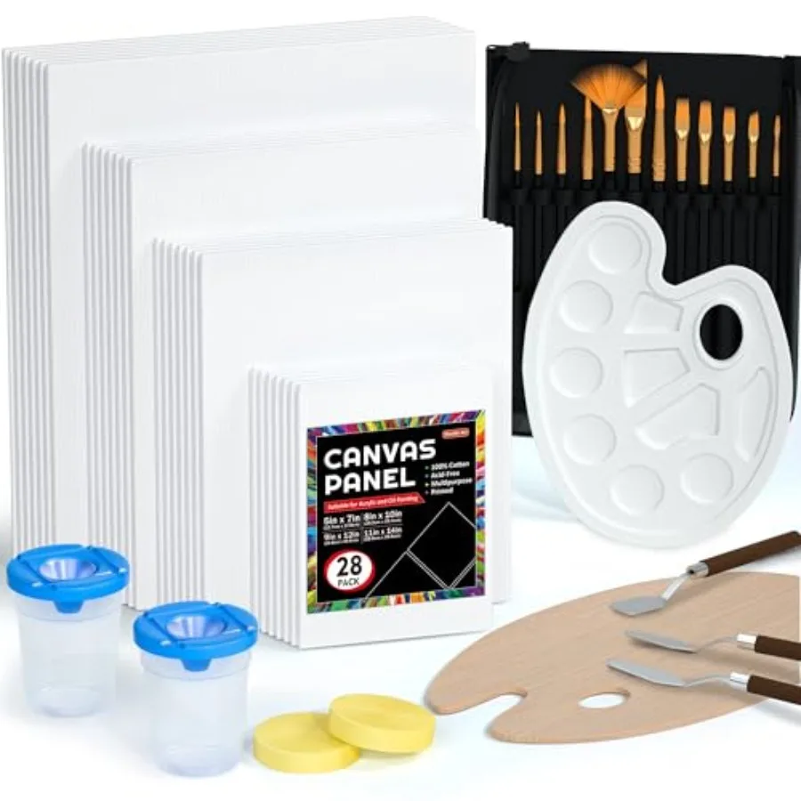 

【Spot goods】Canvas Painting Kit 50-Pack 28 Multi-Size Canvas for Painting and 22 Art Tools Brushes Palette Painting Knives Idea