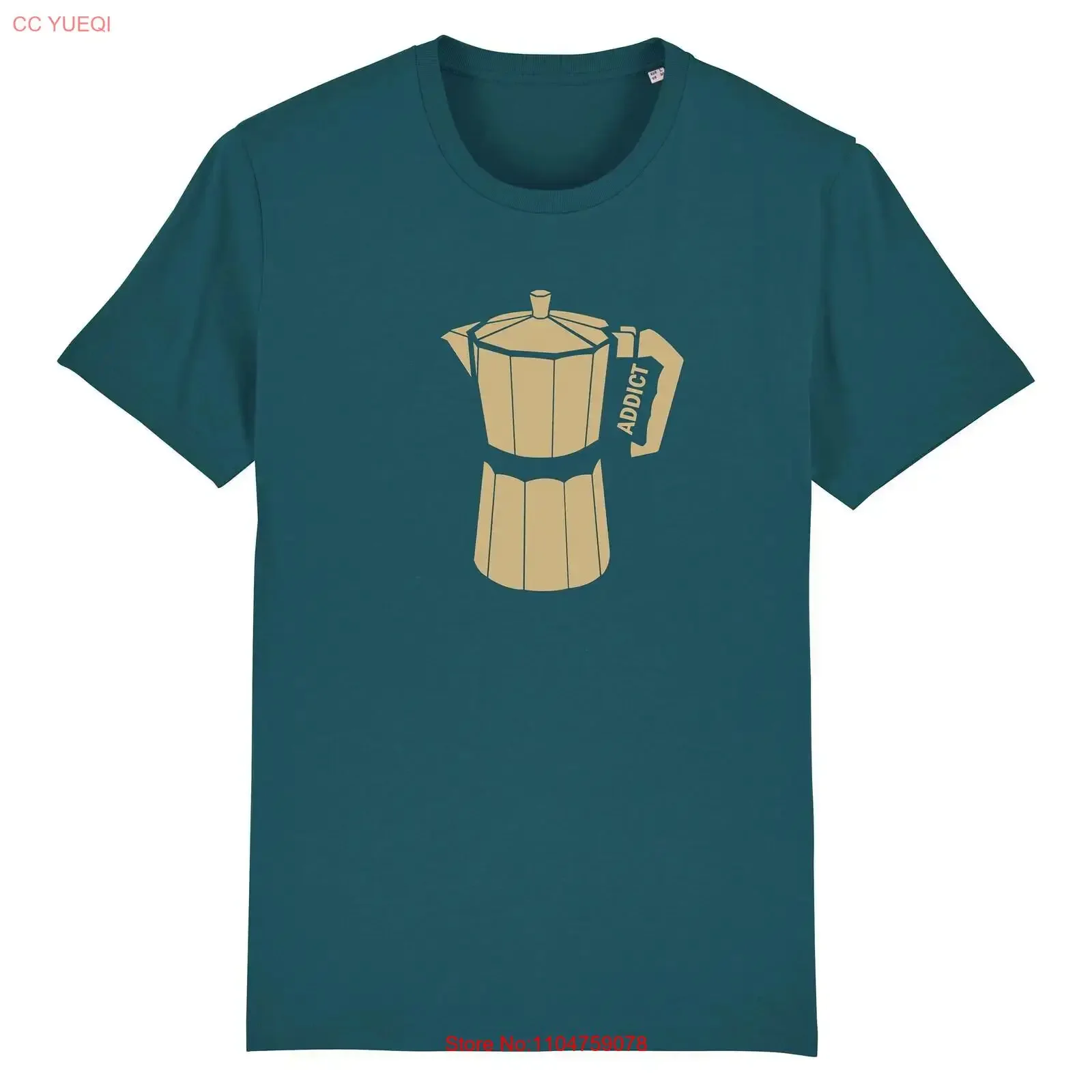Camiseta Coffee Addict para hombre, camiseta vintage lavada de color petrol para uso diario, ropa de diseñador, cómoda, versátil, suave, para hombre