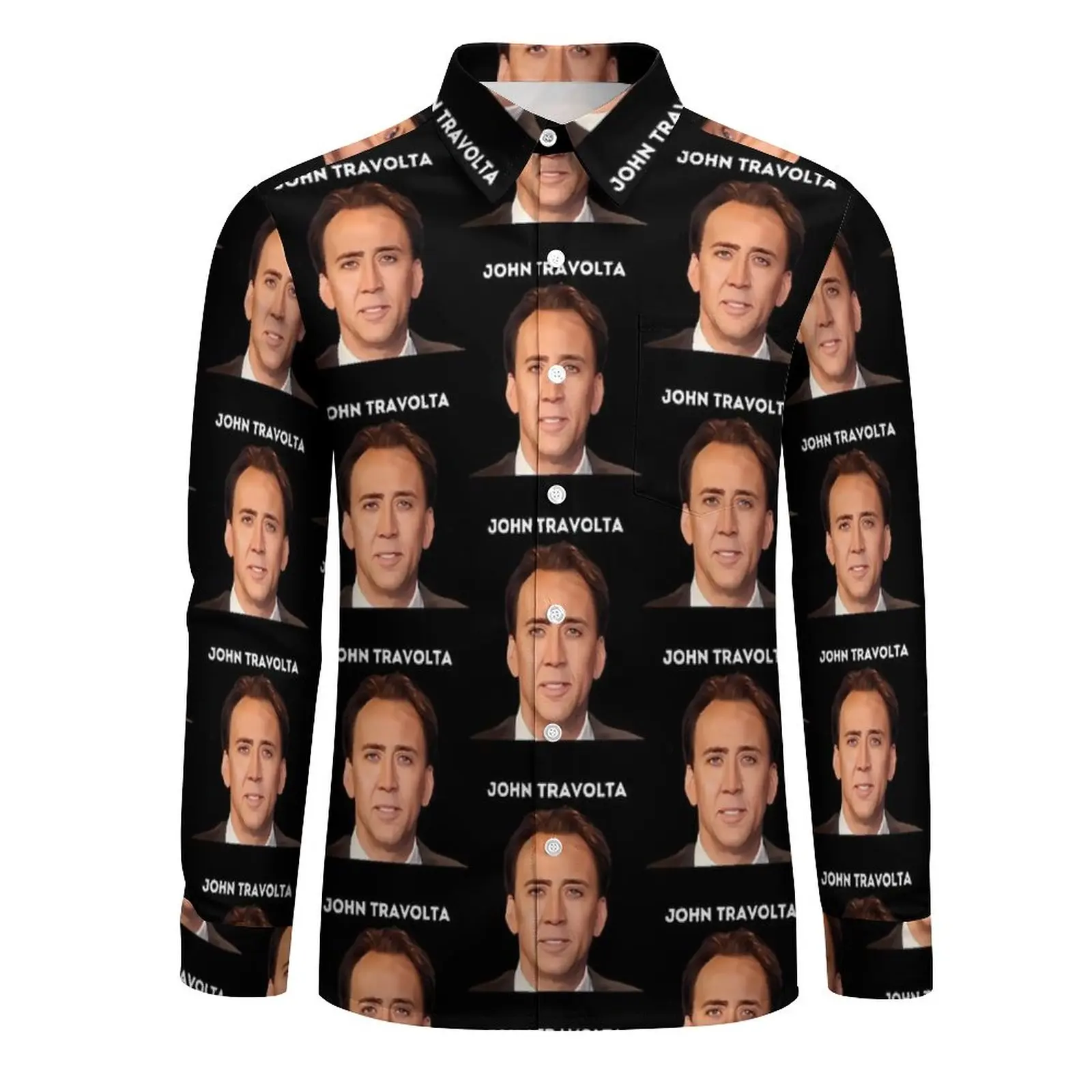 Nicolas Cage Face Shirt Spring  Casual Shirts Male Cool Blouse Long Sleeve Pattern Y2K Street Clothes Large Size