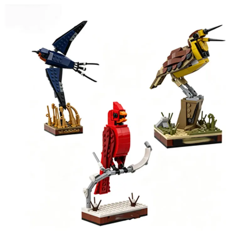 MOC Animal and Bird Simulation Model with Support, Small Particle Assembly Building Blocks, Home Decor Toy