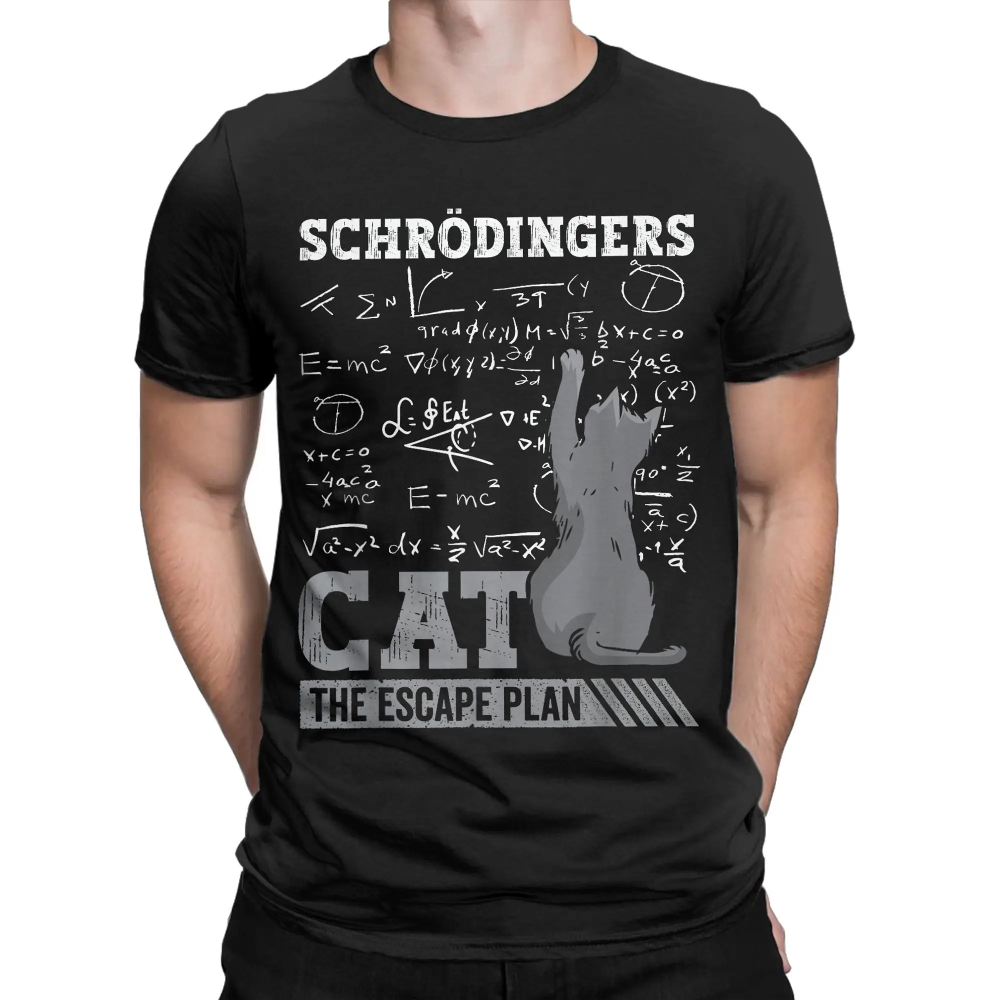 Funny Schrodingers Cat Escape Plan Science Men's T Shirt  Fashion Tees Short Sleeve Crewneck T-Shirt 100% Cotton Gift Clothes
