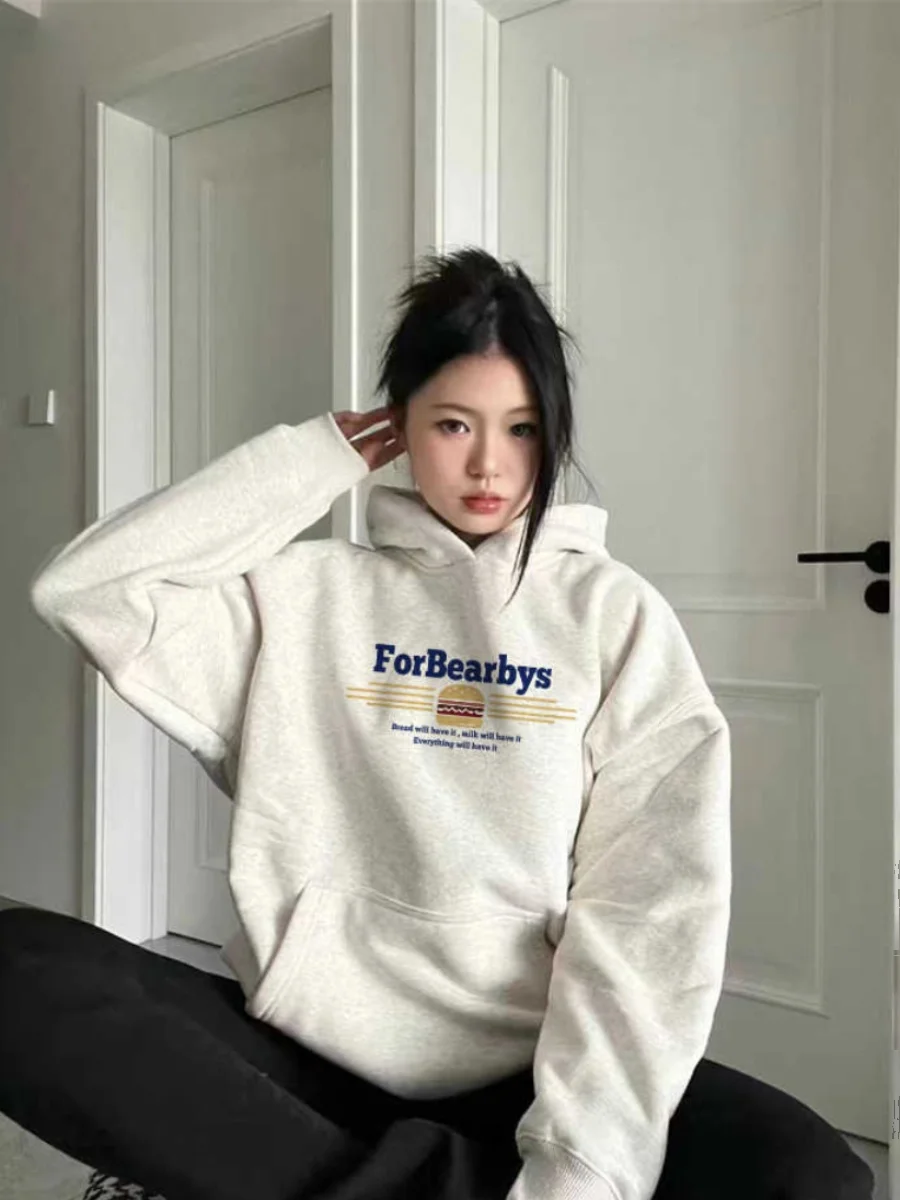 

Женская толстовка оверсайз в американском ретро-стиле, свободная, повседневная, осенне-зимняя, удобная, для молодых женщин