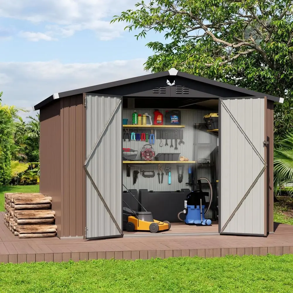 10x8 Outdoor Metal Storage Shed with Lockable Door - Large Waterproof Backyard Shed