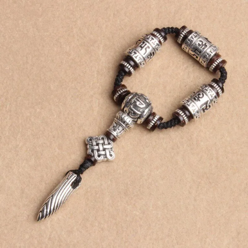 

Набор из четырех предметов: бусины для талии в тибетском стиле с тремя отверстиями, тибетское серебро, бирюза, вэньвань, ручная работа, унисекс, для повседневной носки