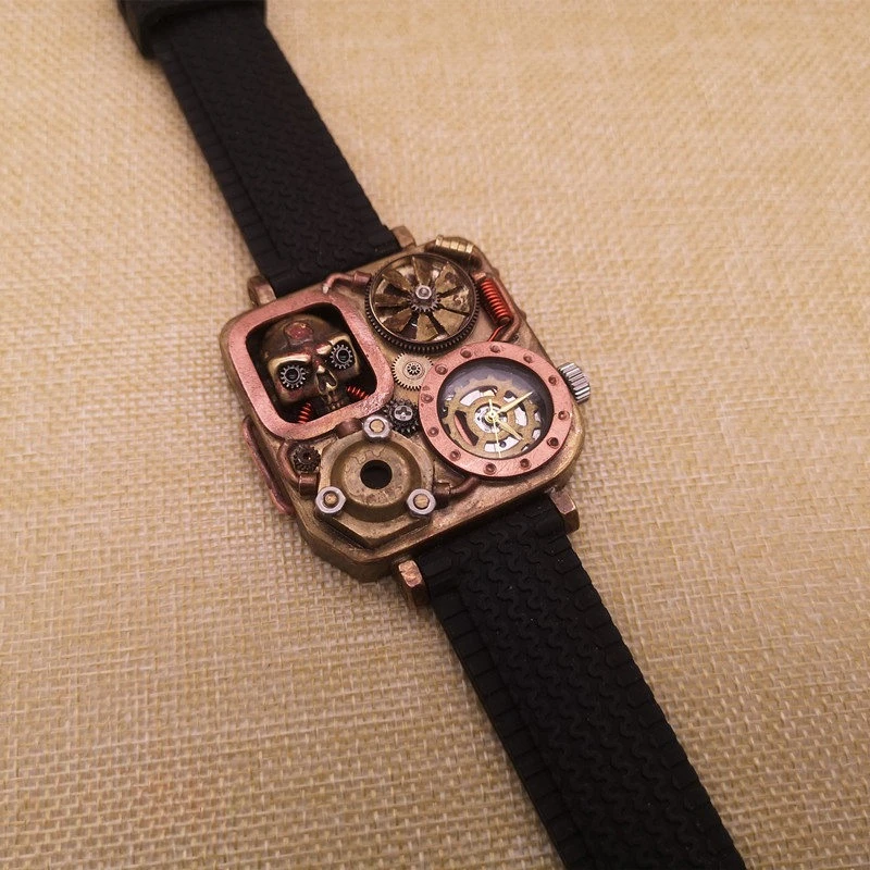 Copper Steampunk Square Watch Internet Celebrity Handmade Original Mechanical Skull Waterproof Personality Trend Watch