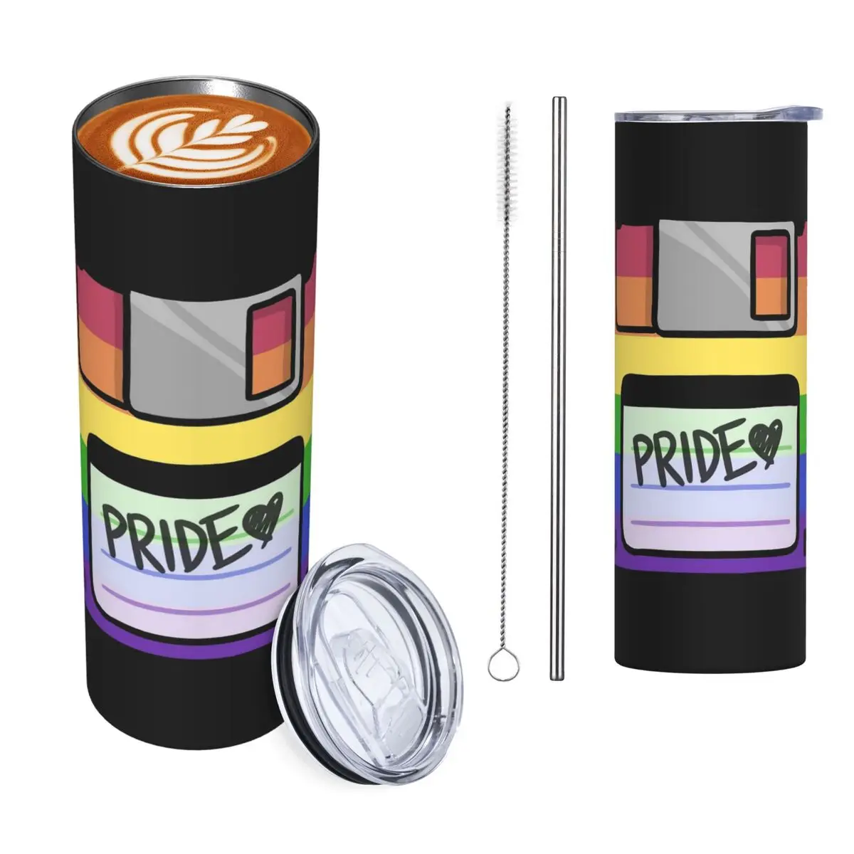 Pride Floppy Disk Stainless Steel Tumbler Vacuum Insulated Mug Thermal Cold Cup Straws With Lid 20oz