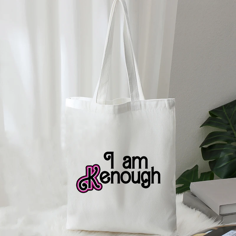 1 Pc I Am Kenough Pattern Tote Bag Canvas Shoulder Bag for Travel Daily Commute Women's Reusable Shopping Bag, Best Gift for Her