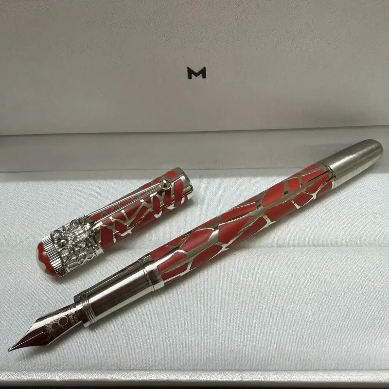 stylo-plume-de-marque-m-motif-pierre-rouge-et-argentee-26-m-stylo-de-luxe-pour-ecriture-et-calligraphie-cadeau-de-bureau-boite-a-stylo-non-incluse