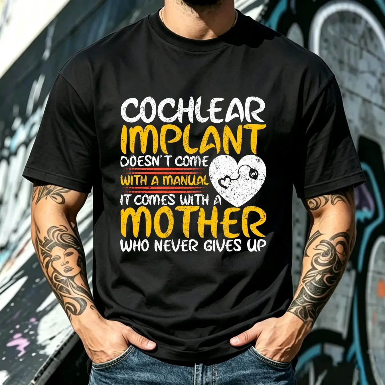 washed T Shirt Cochlear Implant Mother Support Awareness Hearing Loss Aid long or short sleeves vintage Washed Stretched