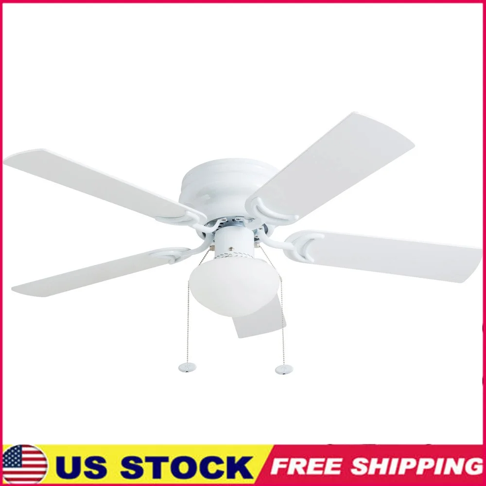 

42 Inch Indoor Ceiling Fan Low Profile Quiet Reversible Motor Dual Sided Blades Flush Mount Remote Control Lighting Energy