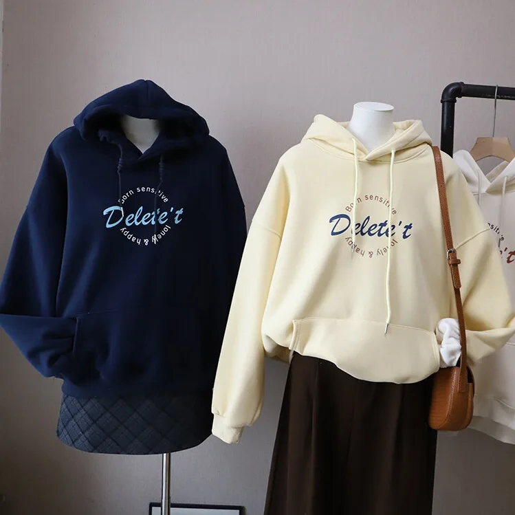 ay سترة نسائية بقلنسوة Jaet 2025 جديد لخريف وشتاء Thiened Fce بلوزة أمريكية فضفاضة كبيرة الحجم للنساء #2