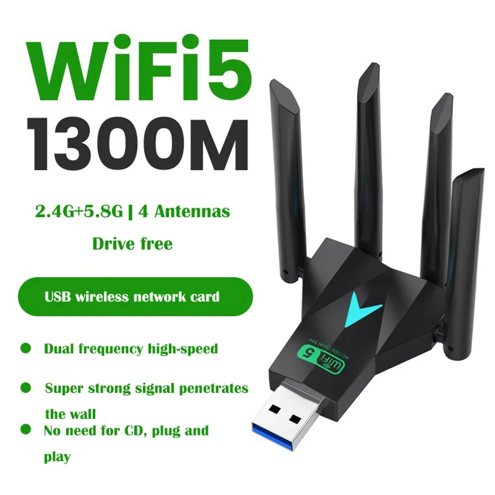 1300Mbps USB 3.0 WiFi USB Adapter Dual Band 2.4G/5Ghz Wi-Fi Dongle 4 Antenna Wireless Receiver For PC/Laptop Driver Free