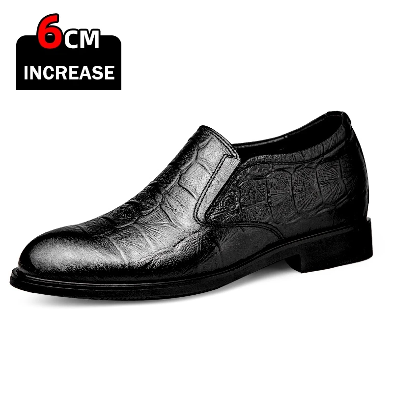 Dress Loafers Man Business Elevator Shoes Men Leather Shoes Lift Height Increase Insoles 6CM/flat Classic Formal British Black