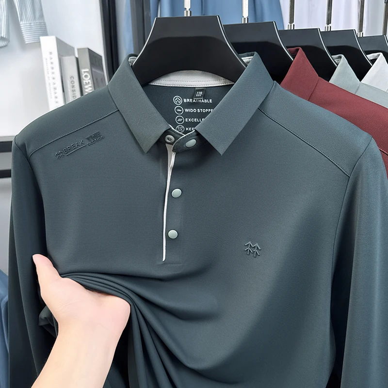 Autumn men's printed long sleeved polo shirt, luxurious quality original comfortable T-shirt, business commuting men's clothing