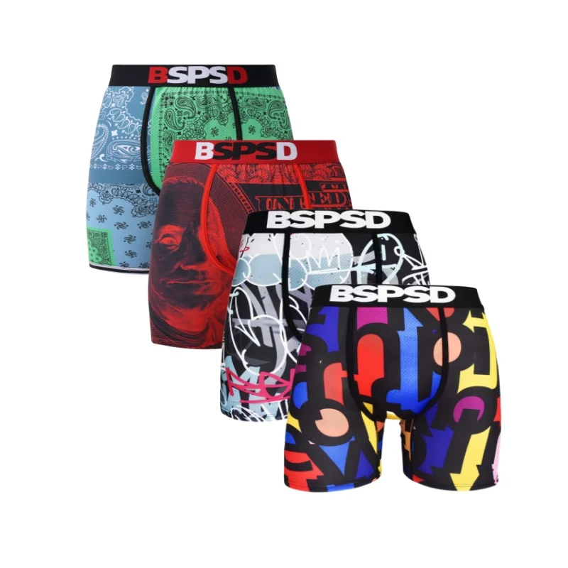 

4Pcs Sexy Men's Boxer Briefs Breathable Underwear Print Boxershorts Comfortable Men's Panties Underpants Plus Size Man Boxers