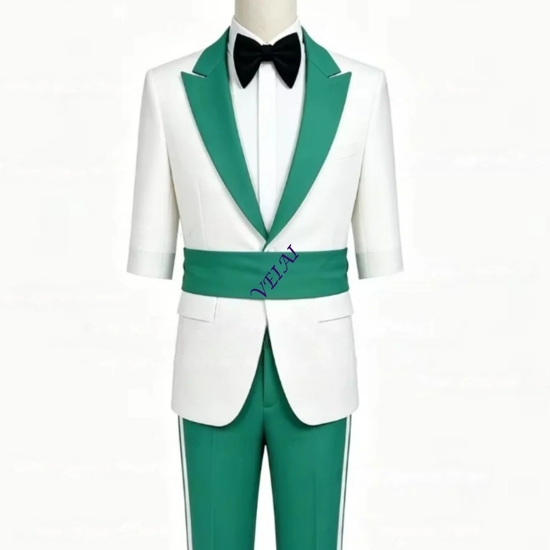 

CustomizedFashion White Green Splicing Suit Sets For Men Wedding Party Custom Grooms Slim Fit Outfits Birthday Banquet Formal Bl