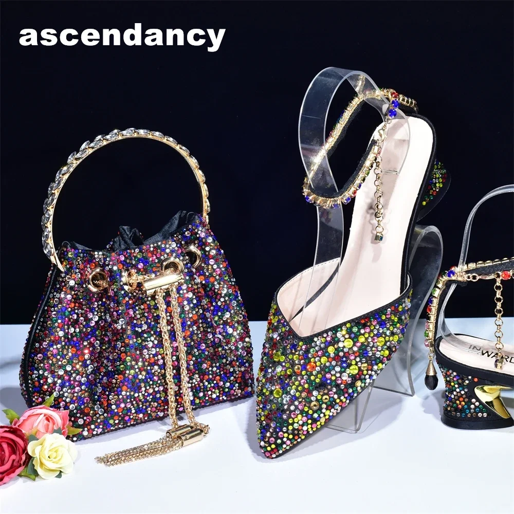 New Arrival Women Italian Handbag and Shoe Plus Size Shoes Luxury Nigerian Bag Set with Shoes Decorated with Rhinestone