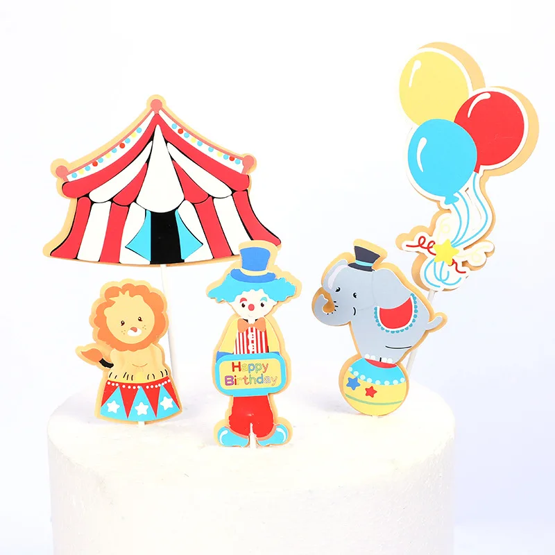 Cake Topper DIY baby Girl Circus Clown Cupcake Toppers Cake Flags Kids Boys Happy Birthday Wedding Bride Party Baking Decoration