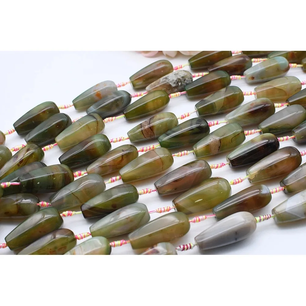 

43x(11-19)mm Natural Smooth Faced Dark Green stripe water drop Agate stone For DIY Bracelet Necklace Jewelry Making Strand 15"