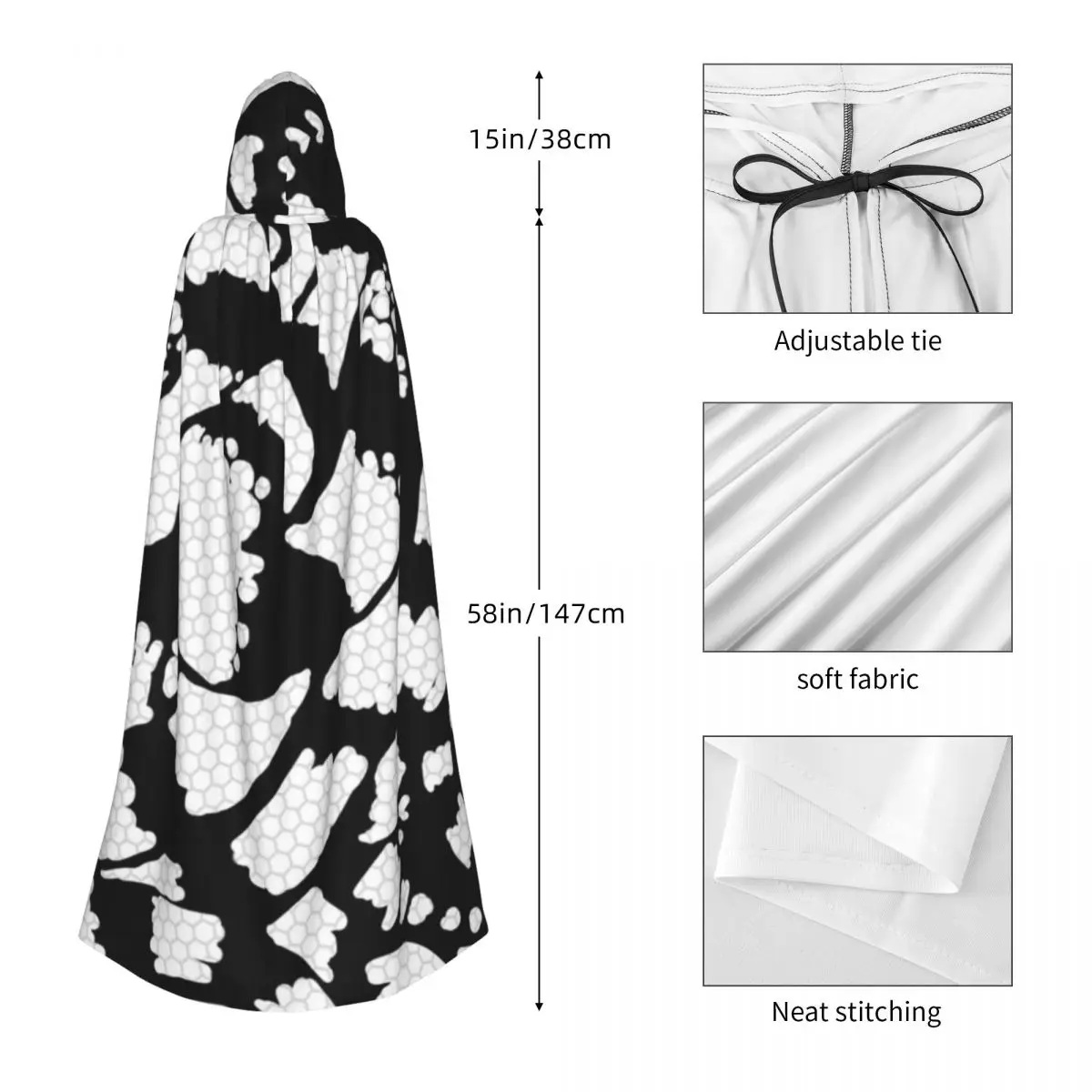 Mantello lungo con cappuccio modello Bandy Costume medievale da strega Mantello cosplay HalloweenParty Adulto unisex