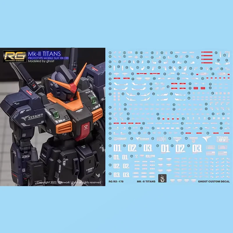 Model Decals for RG 1/144 RX-178 MK-II TITANS Ghost Custom HD Fluorescent Water Stickers Model Hobby DIY Accessories