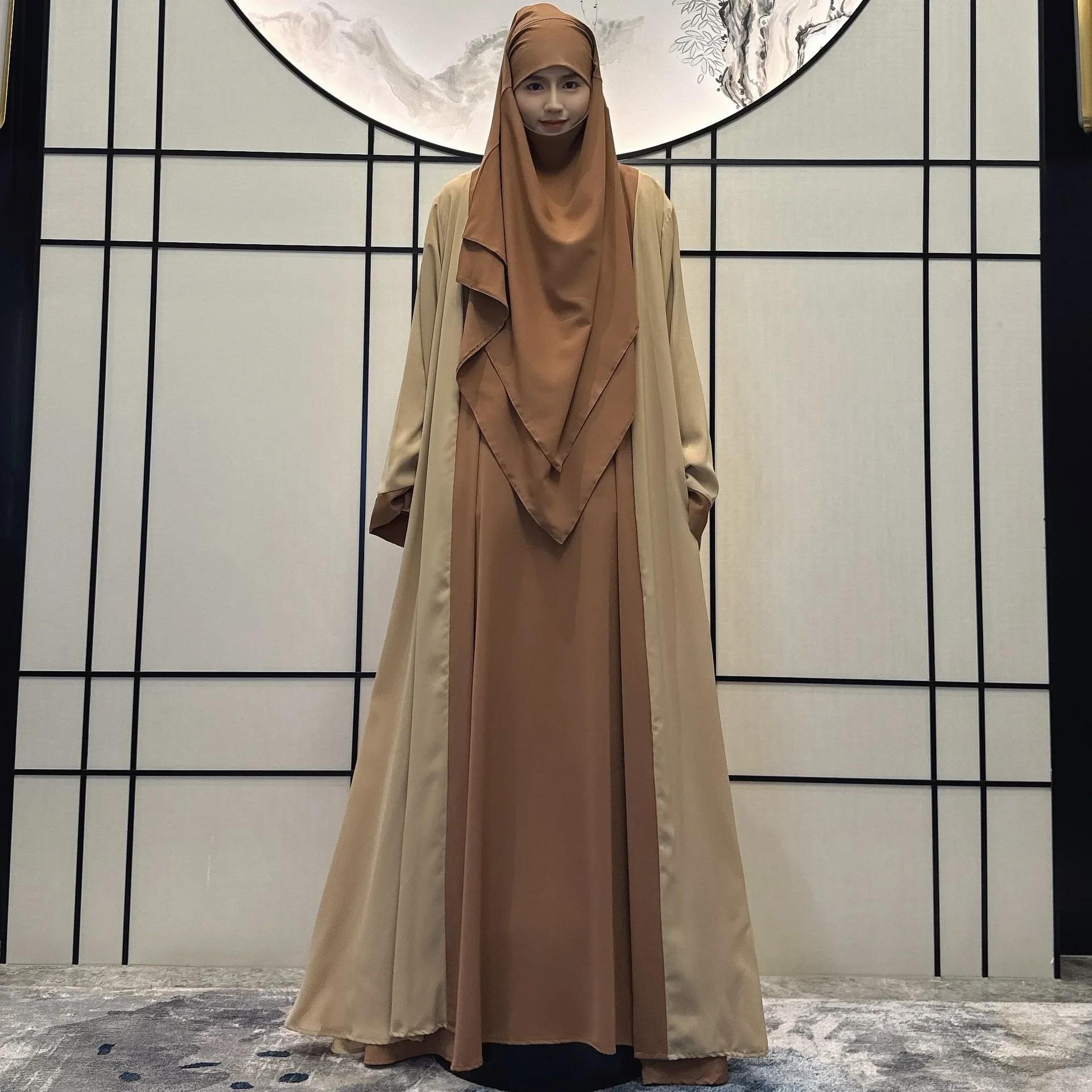 Eid Ramadan Muslim Women 3 Piece Set Dubai Kimono Cardigan Khimar Abaya Matching Suit Jalabiya Robe Prayer Garment Hijab Dress