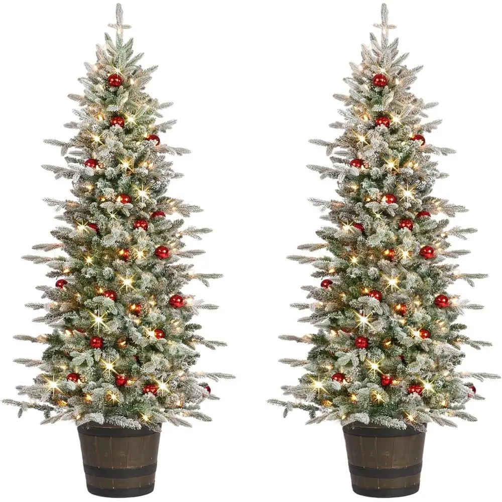 

Искусственная рождественская елка арктической елки со снежинками в горшках, предварительно освещенная из ПВХ и полиэтилена, 1012 насадки для ветвей, навес для легкой установки, костюм