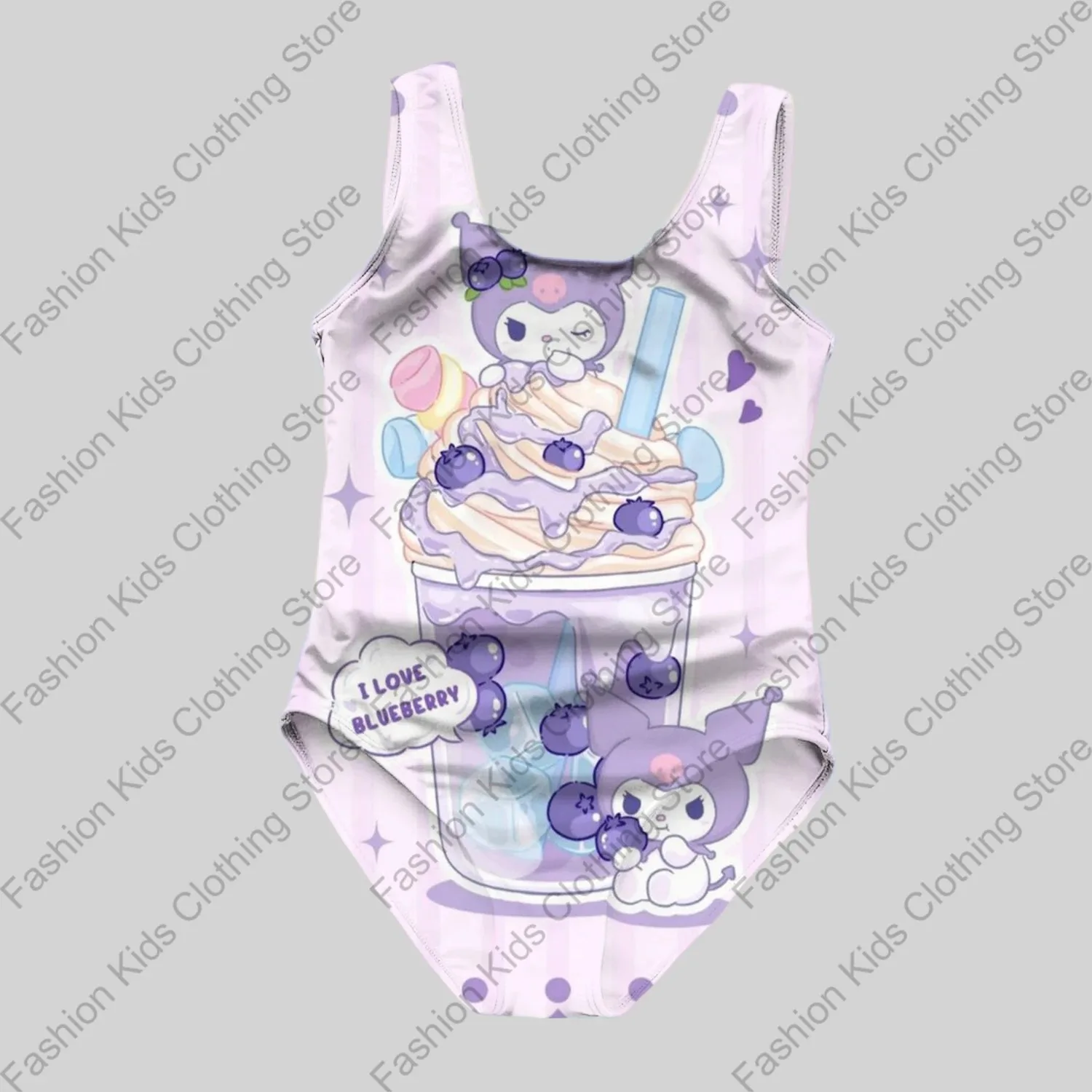 MINISO Girls Summer One-Piece Swimsuit Fashion Cartoon Cute Kuromi 3d Print Women Swimwear Girls Sleeveless Girls Swim Clothing