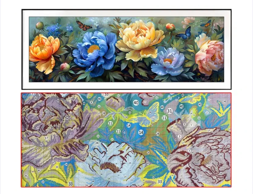 

9ct 60X180cm Peony Flowers Pre-Printed Cross Stitch DIY Embroidery Set Handmade Handicraft Floss Needle Crafts 51 Colors